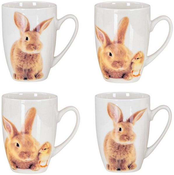 Levandeo® Tafelservice, 4er Set Kaffeetasse Ostern Hase Porzellan 340ml Kaffeepott Tasse