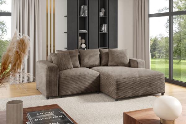 Ecksofa Designersofa Sofa MEGAN XS in Stoff Poso Cappuccino Ottomane Rechts