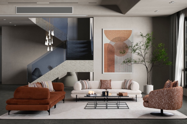 Sitzgruppe/Sofa Set - Wohnzimmergarnitur "Dusty" 3+3+1-Beige/Braun