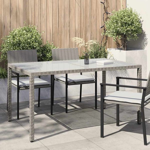 vidaXL Gartentisch 150x90x75 cm Hartglas und Poly Rattan Grau 316707