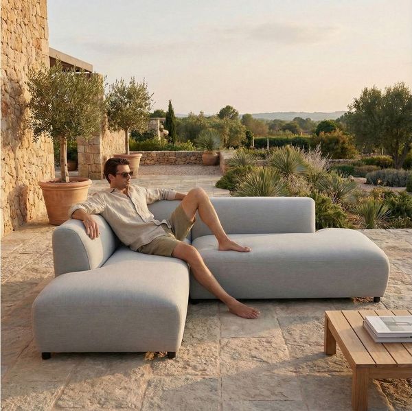 IDIMEX Gartensofa CALABRIA, Modernes Outdoor Sofa gepolstert mit Rückenlehne wasserabweisend grau