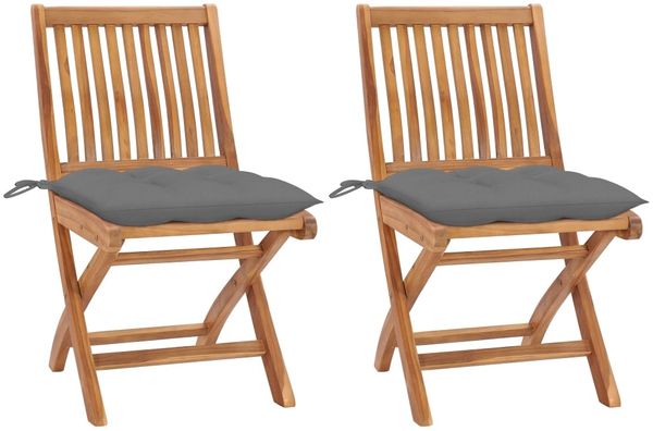vidaXL Gartenstühle 2 Stk. mit Grauen Kissen Massivholz Teak 3062449