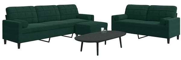 vidaXL 3-tlg. Sofagarnitur mit Kissen und Nackenrollen Dunkelgrün Samt 3278503