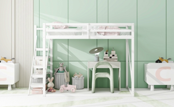 High Loft Hochbett Weiß 140x200 Massivkiefer 150kg Tragkraft Sicherheitsgeländer Lattenrost Stauraum Leiter Platzsparend Kinderzimmer Teenagerzimmer Gästezimmer Arbeitsbereich Bild 6