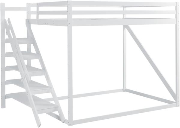 High Loft Hochbett Weiß 140x200 Massivkiefer 150kg Tragkraft Sicherheitsgeländer Lattenrost Stauraum Leiter Platzsparend Kinderzimmer Teenagerzimmer Gästezimmer Arbeitsbereich Bild 9