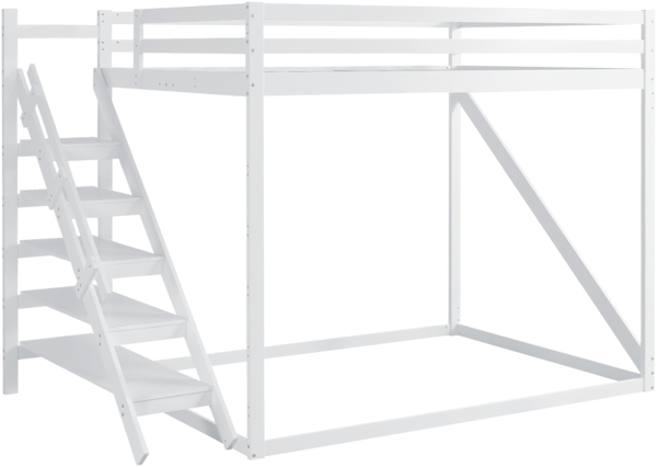 High Loft Hochbett Weiß 140x200 Massivkiefer 150kg Tragkraft Sicherheitsgeländer Lattenrost Stauraum Leiter Platzsparend Kinderzimmer Teenagerzimmer Gästezimmer Arbeitsbereich Bild 7