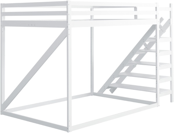 High Loft Hochbett Weiß 140x200 Massivkiefer 150kg Tragkraft Sicherheitsgeländer Lattenrost Stauraum Leiter Platzsparend Kinderzimmer Teenagerzimmer Gästezimmer Arbeitsbereich Bild 8