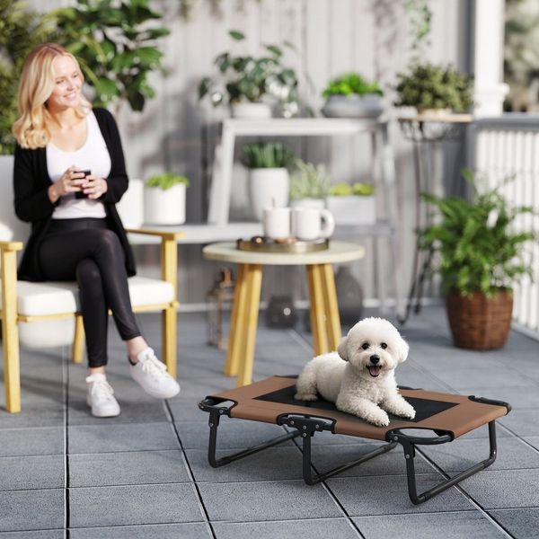 PawHut Tierbett klappbar, mit Netzdesign, atmungsaktiv, Polyester, für kleine und mittelgroße Hunde, Kaffee, Oxford, 75 x 51 x 18 cm