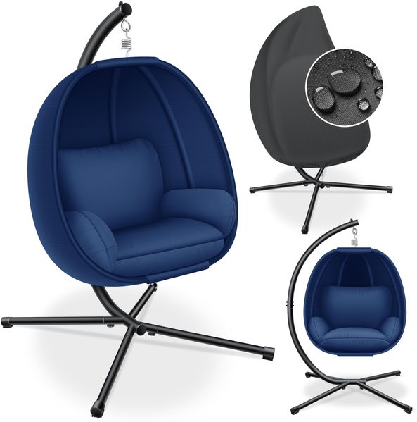 KESSER® 'Luxe' Hängesessel mit Gestell, inkl. Sitz- & Rückenkissen, Seitenpolsterung, blau, für Indoor & Outdoor, bis 150 kg belastbar