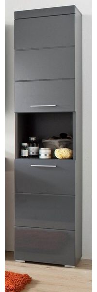 trendteam Hochschrank Amanda (Badschrank in grau, 2-türig, 37 x 190 cm) Hochglanz
