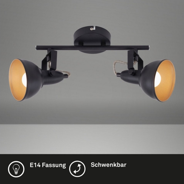 BRILONER - Deckenlampe Vintage schwenkbar, E14 Fassung, max. 40 Watt, Deckenleuchte, Lampe, Wohnzimmerlampe, Schlafzimmerlampe, Küchenlampe, Deckenstrahler, 30,4 x 10 x 18,1 cm, Schwarz-Gold