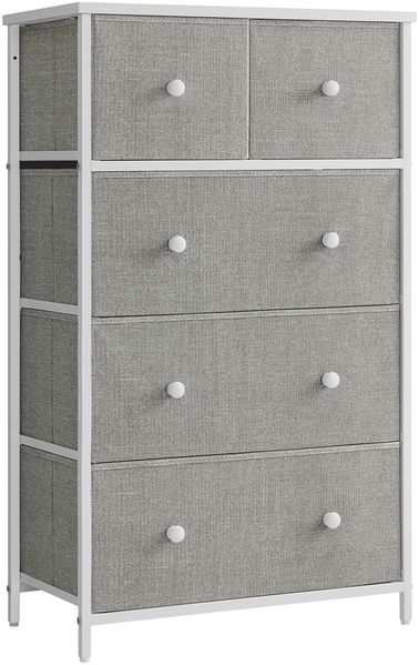 SONGMICS Kommode, Aufbewahrungsschrank, 5 Stoffschubladen, für Flur, Wohnzimmer, hellgrau-weiß LTS514L10