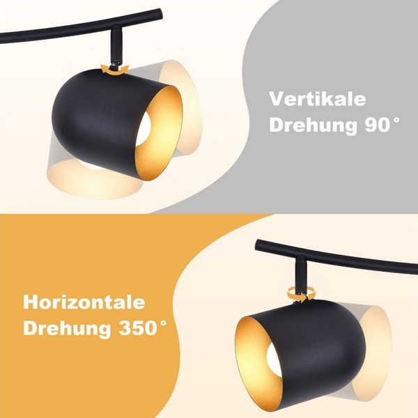 Nettlife Deckenleuchte E14 Schwarzgold Deckenstrahler Vintage Industrial Flurlampe, Schwenkbar, ohne Leuchtmittel, 350° Schwenkbar Wandstrahler für Küche Wohnzimmer