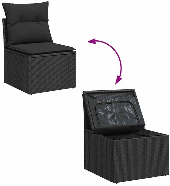 vidaXL 11-tlg. Garten-Sofagarnitur mit Kissen Schwarz Poly Rattan 3326386 Bild 7