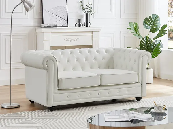 Vente-unique - CHESTERFIELD Sofa Kunstleder Weiß - B 88 cm x H 72 cm x L 168 cm