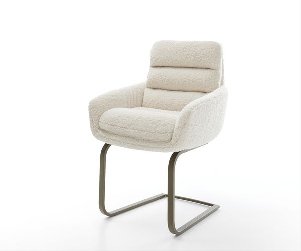 Freischwinger Abelia-Flex mit Armlehnen Teddystoff Beige Freischwinger flach Effektfinish Titan