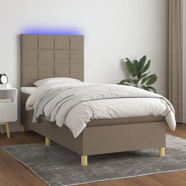 vidaXL Boxspringbett mit Matratze & LED Taupe 80x200 cm Stoff, Härtegrad: H2 [3135393]