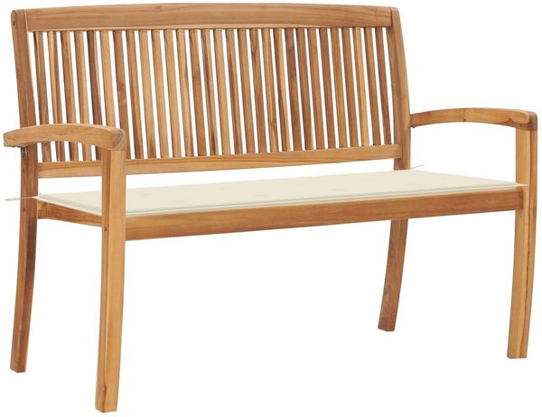 vidaXL Stapelbare Gartenbank mit Auflage 128,5 cm Massivholz Teak 3063281