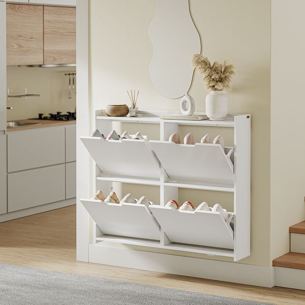 SoBuy FSR100-E-W Schuhschrank, MDF, Lackiert, Weiß, 80 x 100 x 30 cm