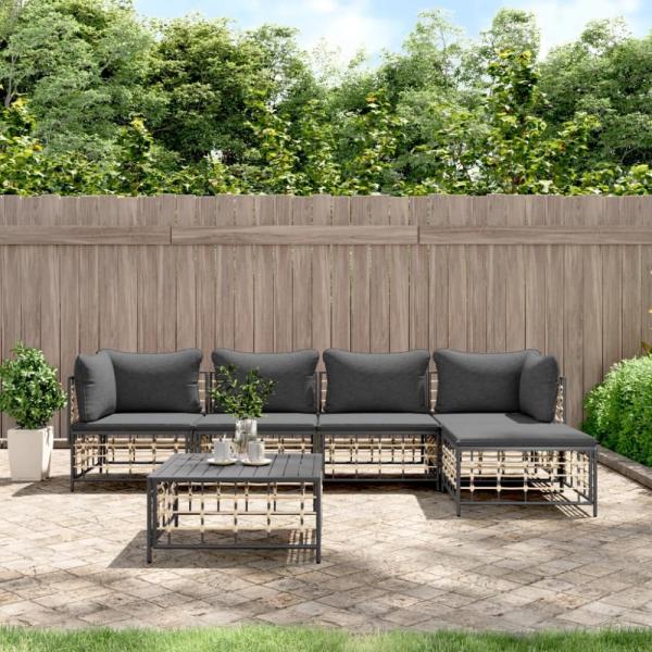 vidaXL 6-tlg. Garten-Lounge-Set mit Kissen Anthrazit Poly Rattan 3186745