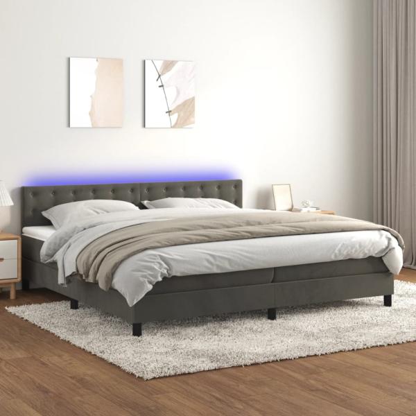 vidaXL Boxspringbett mit Matratze & LED Dunkelgrau 200x200 cm Samt, Härtegrad: H2 [3134664]