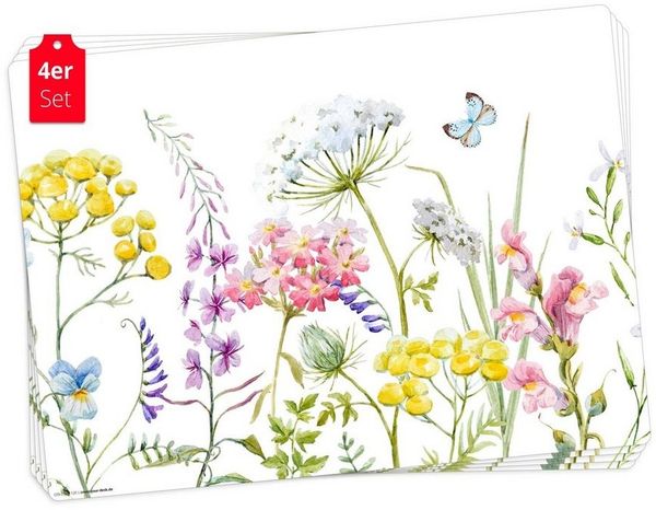 Tischsetmacher Platzset Tischset, Platzset abwaschbar - Blumenwiese Aquarell bunt, (aus erstklassigem Vinyl, 4-St, 44x32 cm / bunt), Made in Germany