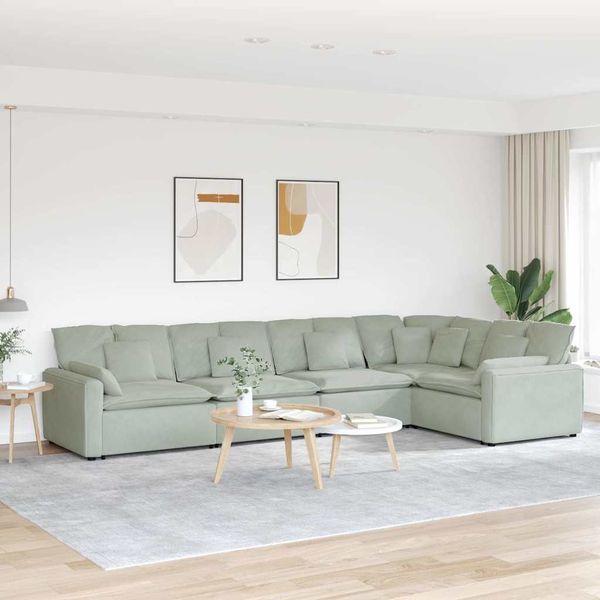 vidaXL Modulares Sofa mit Kissen Samt Hellgrau 3321328