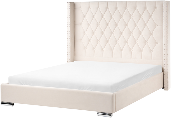 Bett mit Lattenrost LUBBON 160 x 200 cm Samtstoff Cremeweiß