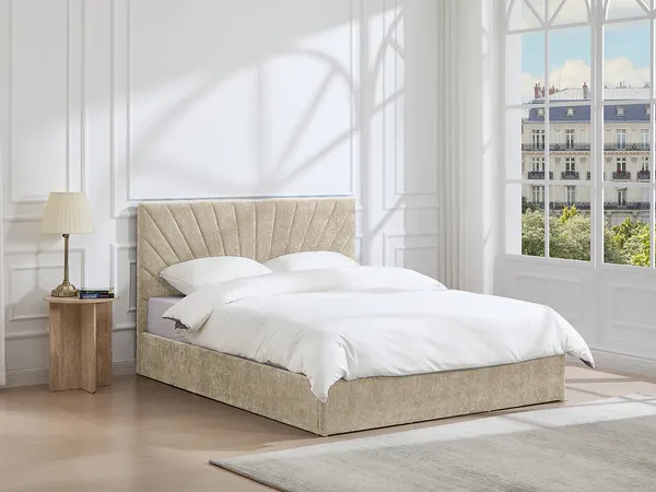 Vente-unique - RIBIOLA Bett Stoff Beige - B 203 cm x H 110 cm x L 148 cm