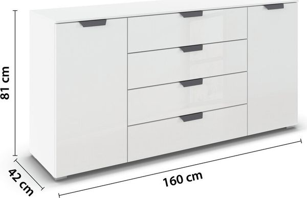 rauch Aditio Box, Kommode, 2-türig, 4 Schubladen, mit Glasfront, mit Softclose-Funktion, Farbe Weiß, BxHxT 160x81x42cm Bild 4