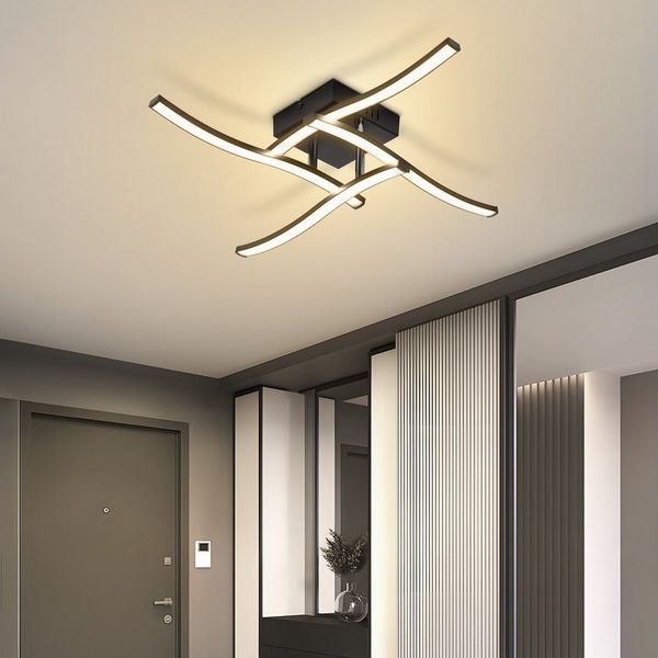 Nettlife Deckenleuchte Flur Schwarz 6W 3000K Modern Innen Wellen Design Warmweiß, LED fest integriert, Warmweiß, Schlafzimmerlampe Warmweiß LED Deckenbeleuchtung für Küche Flur