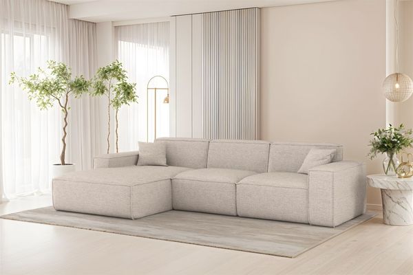 Ecksofa Designersofa CELES PREMIUM in Stoff Artico Creme Ottomane Links