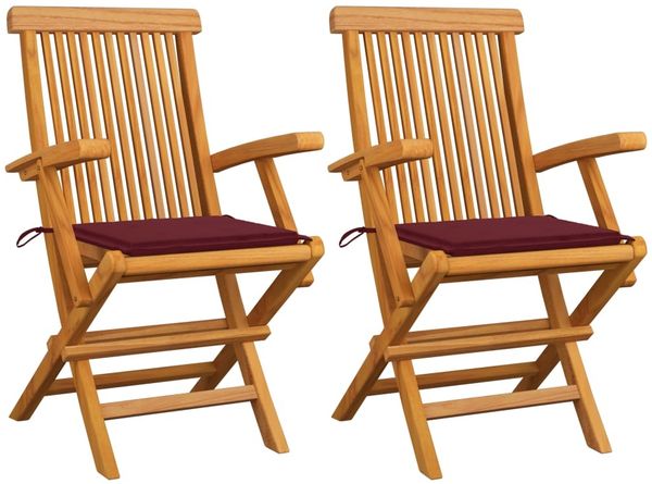vidaXL Gartenstühle mit Weinroten Kissen 2 Stk. Massivholz Teak 3062496