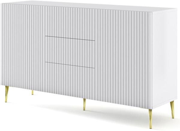 Domando Sideboard Moneglia M1 Klassisch Breite 150cm, Push-to-open-Funktion, besondere Fräsoptik, goldene Füße in Weiß Matt und Goldfüße