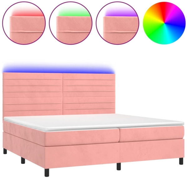 Boxspringbett mit Matratze & LED Samt Rosa 200x200 cm, Härtegrad: H2 [3136208]