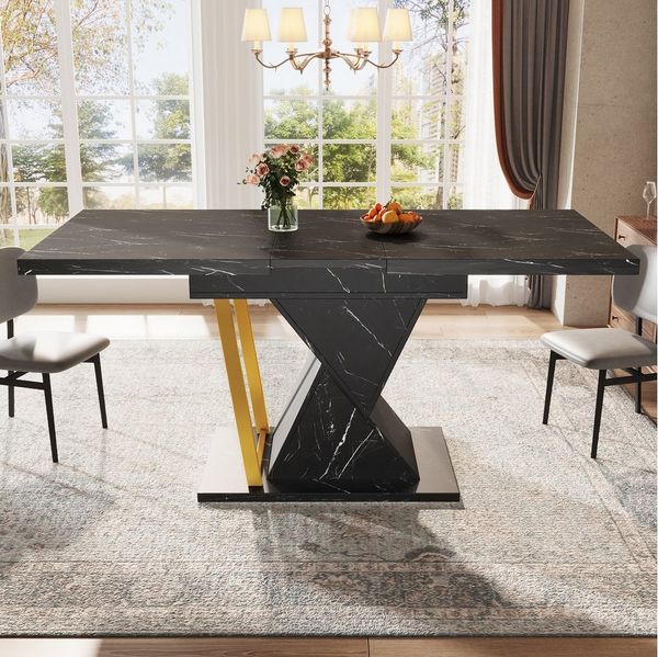 Flieks Esstisch (110-140x80x76 cm, 1-St, 1 Tisch), ausziehbarer Küchentisch rechteckig Schreibtisch Bürotisch Marmoroptik