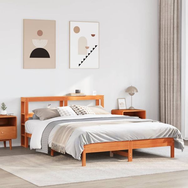 vidaXL Massivholzbett ohne Matratze Wachsbraun 135x190 cm Kiefernholz 3306164