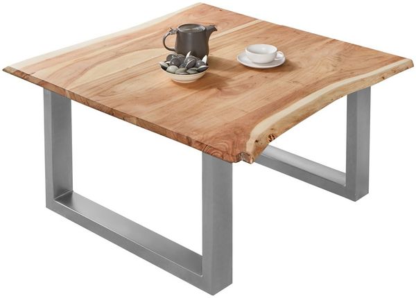 Couchtisch Baumkante massiv Akazie naturfarben 80 x 80 cm silber BILLY 72626498