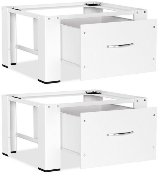 Clanmacy Waschmaschinenunterschrank 2er Waschmaschinen Untergestell mit Schublade Weiß