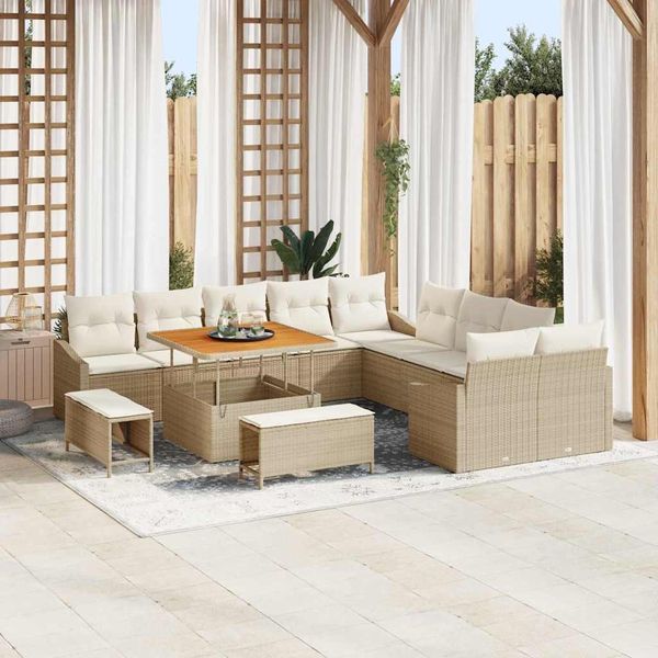 vidaXL Gartensofa-set mit Kissen mit Speicher 13 pcs Beige Poly Rattan 3364656
