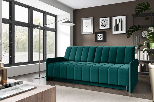 Schlafsofa KLARA, ausziehbare Polstercouch mit Schlaffunktion, Sofa mit Bettkasten, inklusive Kissen, Bonnell-Federkern, Monolith 37, 85 x 93 x 204 cm