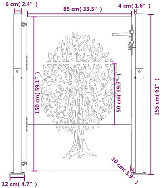 vidaXL Gartentor 100x150 cm Cortenstahl Baumdesign 153217 Bild 9