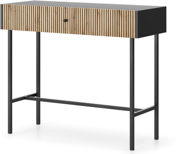 AX Living Tisch mit Schubladen Dinley 93 cm Schwarz mit Eiche-Riffel-Front