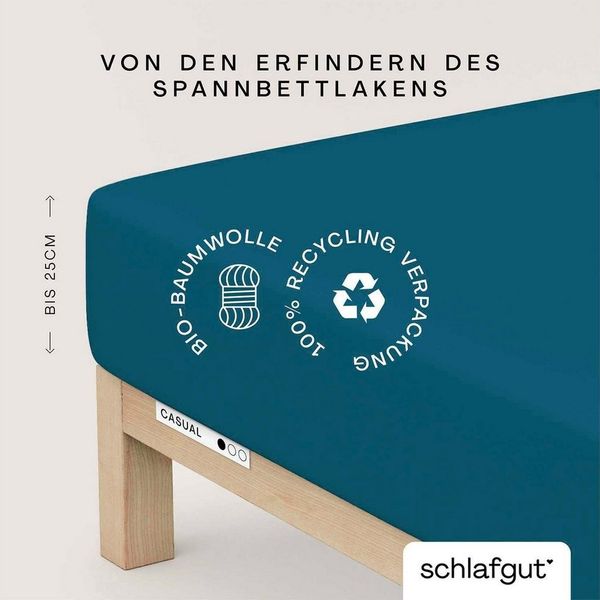 Schlafgut 'Casual' Spannbettlaken, für Matratzen bis 25 cm Höhe, 100% Bio-Baumwolle, Petrol Deep, S 90x190 cm - 100x200 cm