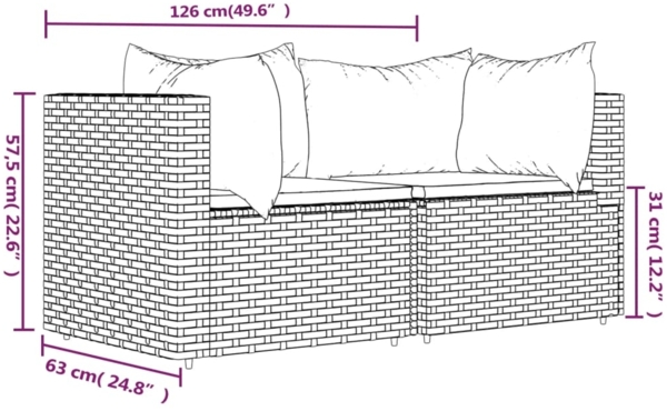 vidaXL Garten-Ecksofas mit Kissen 2 Stk. Grau Poly Rattan 319762 Bild 8
