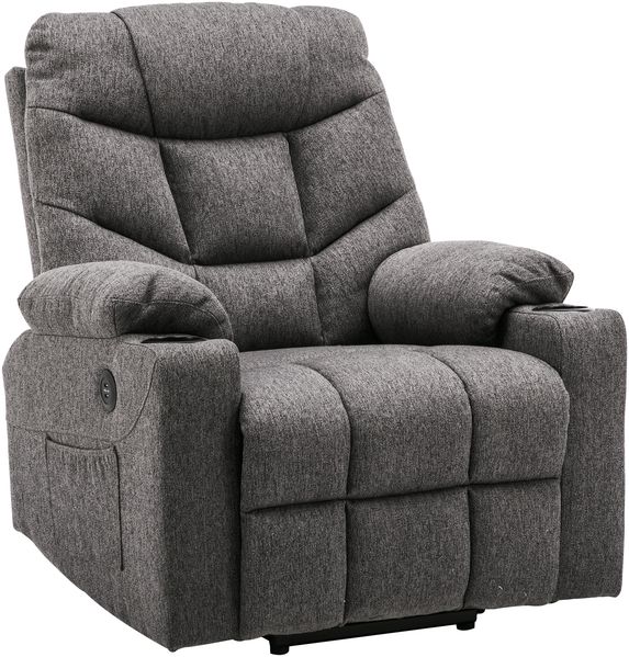 MCombo '7286' Relaxsessel, Fernsehsessel mit elektrischer Aufstehhilfe und mit 2 USB, Stoff, Dunkelgrau, 85 x 94 x 100 cm