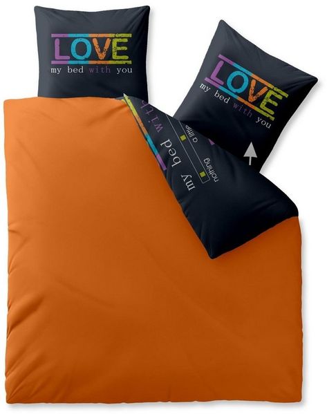 CelinaTex Fashion Bettwäsche 200x200 cm 3teilig Baumwolle Love Wörter Schwarz Orange Bild 2