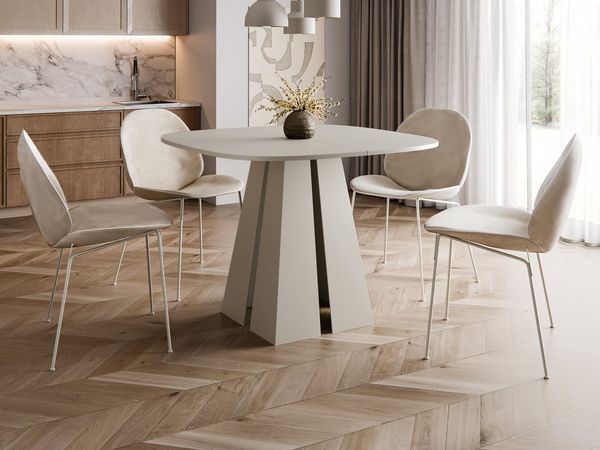 Compleo Esstisch Ø: 100cm oder 120 cm, Minimalistischer Tisch im Japandi-Stil TRENDI, Wohntrend, Metallbasis, TOP SELLLER, MADE IN EU