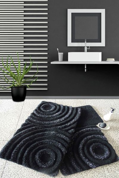 Acryl-Badematten-Set (3-teilig), 'Wave', Schwarz
