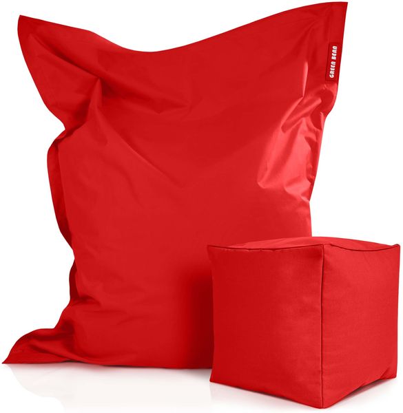 Green Bean® 2er Set XXL Sitzsack inkl. Poufmit mit EPS-Perlen - Riesensitzsack 140x180 Liege-Kissen Bean-Bag - Rot